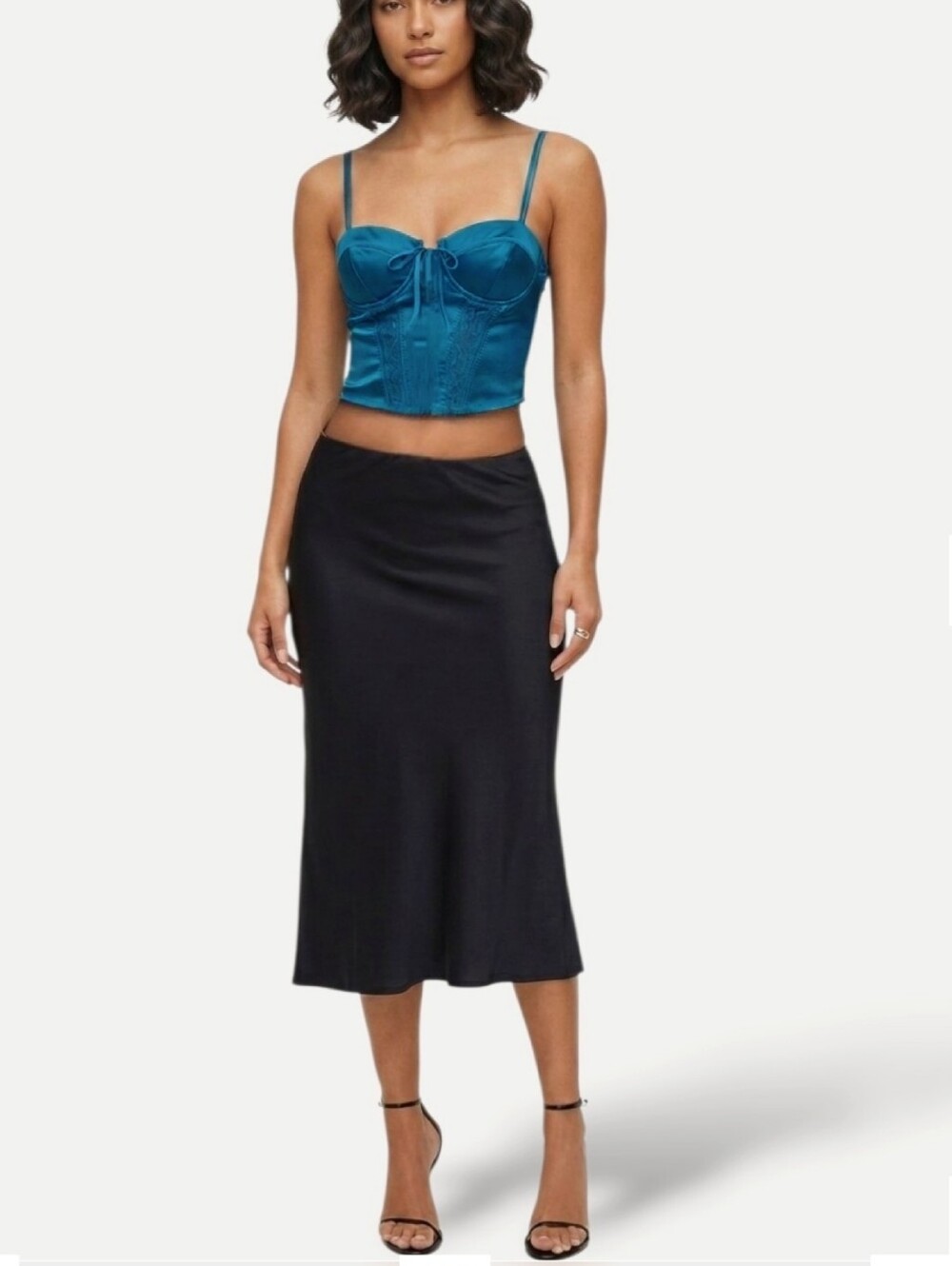 VINTAGE 90s ORIGINAL GUESS- TEAL UNWIRED SATIN BUSTIER CORSET